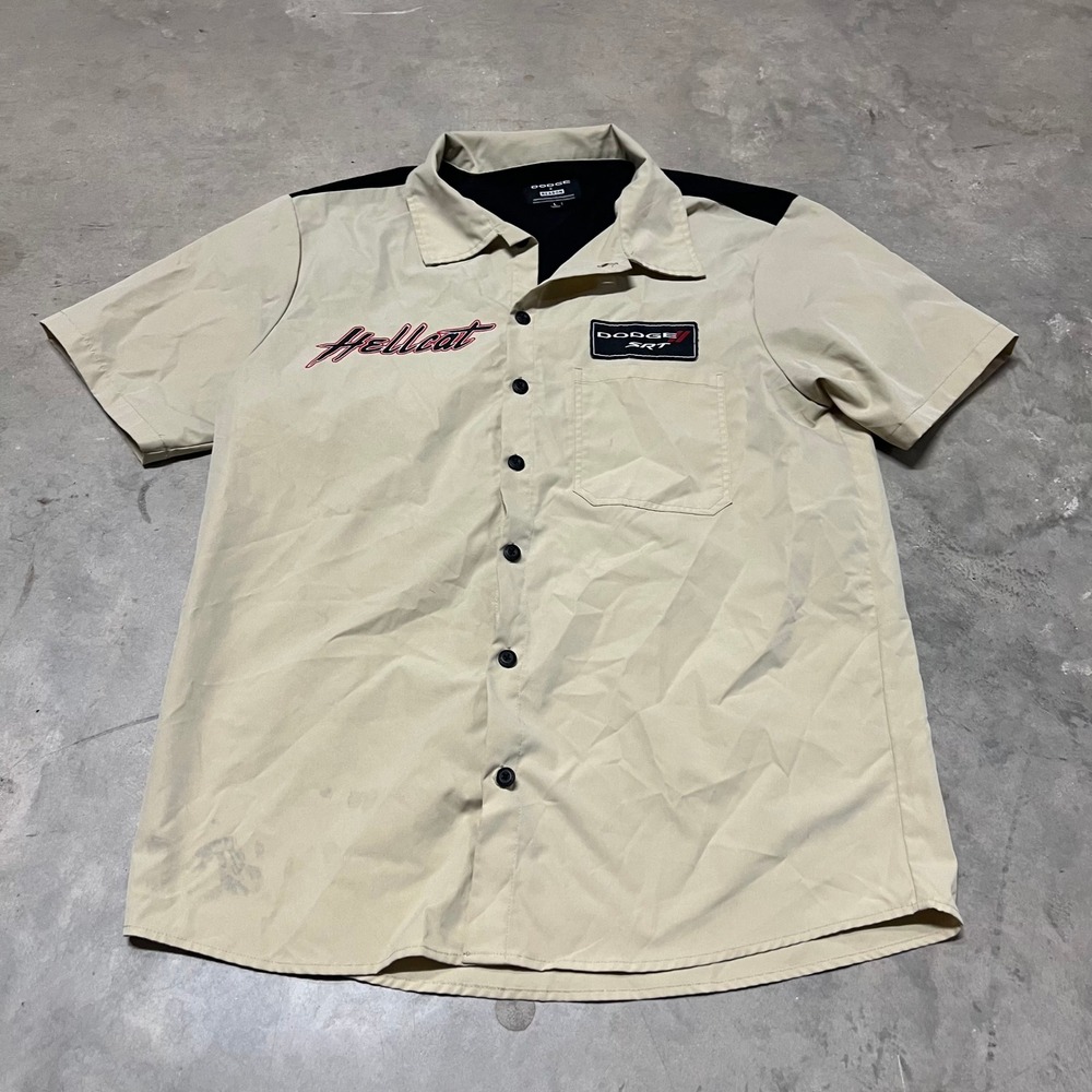 Dodge Reason Hellcat SRT Mechanic Shirt Mens Large Tan Black RSP-342 Collab